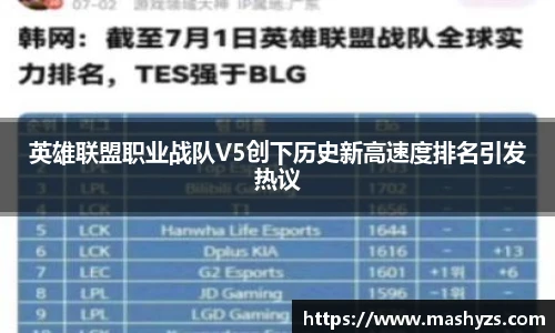 英雄联盟职业战队V5创下历史新高速度排名引发热议